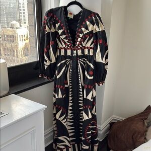 FARM Rio Black and White Bishop Sleeve Maxi Gown